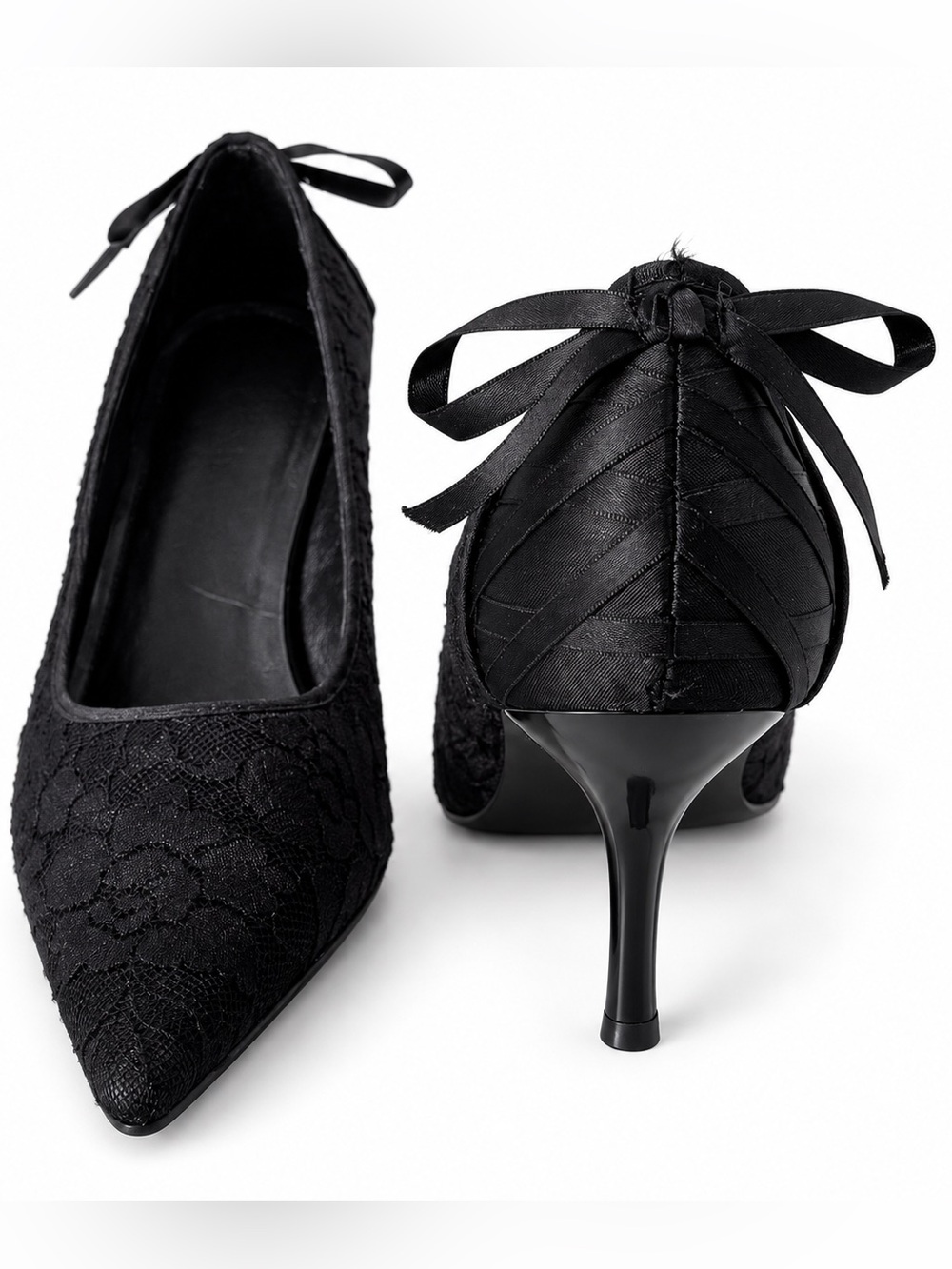 Jessica Vintage Y2K Black Lace Corset Back Pointed Toe Heels Sz 8